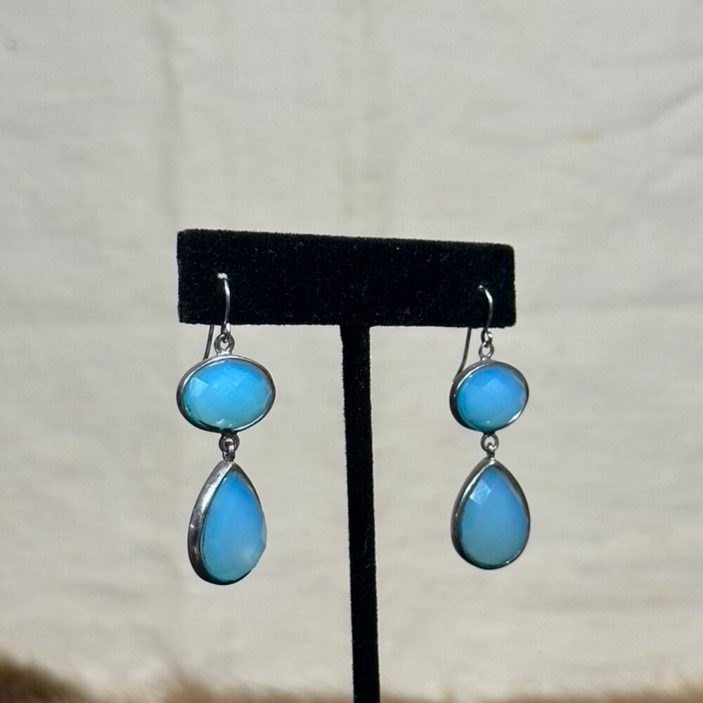 Marcia Moran Silver-Lined Blue Stone Drop Earrings - Picture 3 of 3